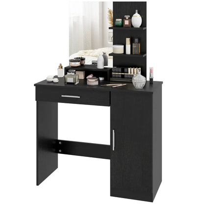 Vanity Desk with Mirror, Drawer, Open Compartment, Shelves, Cabinet Dressing & Vanity Tables Distressed Black at Gallery Canada