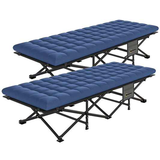 Set Of 2 Camping Cots With Soft Pad, 32" Extra Wide, Blue Camping Cots Black, Blue at Gallery Canada