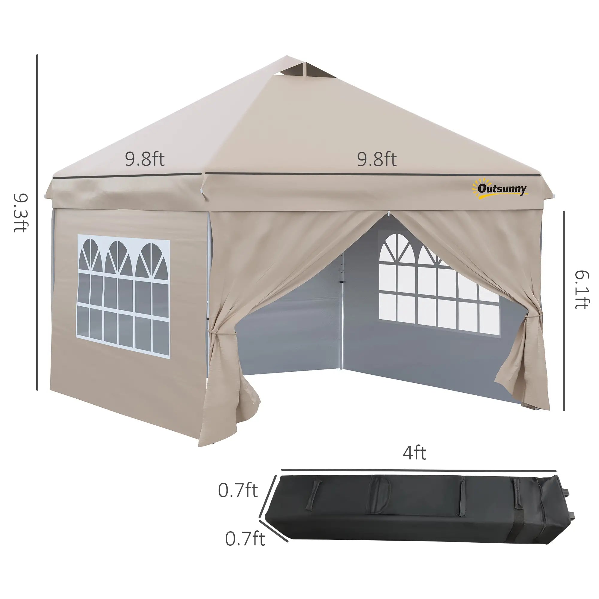 10' x 10' Pop Up Canopy Tent, Instant Sun Shelter, Wheeled Carry Bag, Beige Pop Up Canopies at Gallery Canada