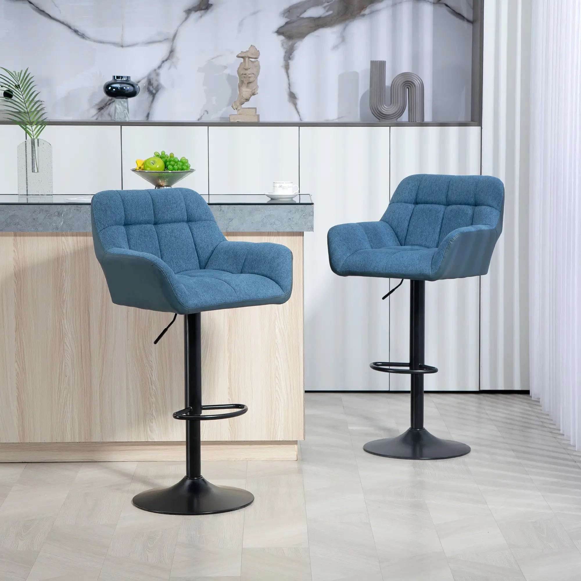 Swivel Barstools Set of 2, Adjustable with Footrest, Dark Blue Bar Stools at Gallery Canada