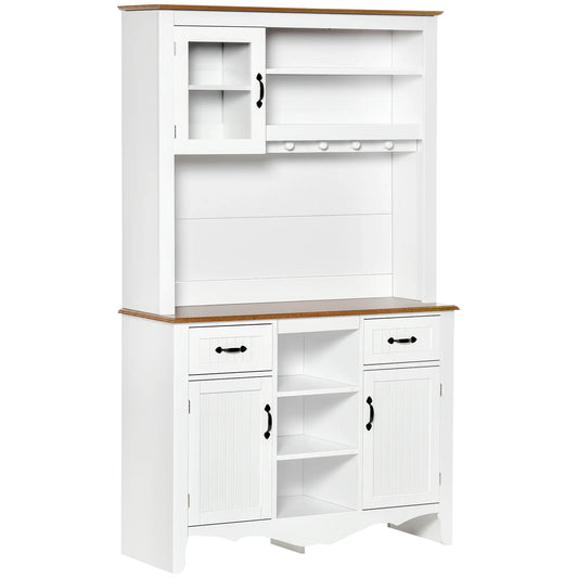 71" Kitchen Buffet with Hutch, Farmhouse Style, White Kitchen Pantry Cabinets Walnut and White at Gallery Canada