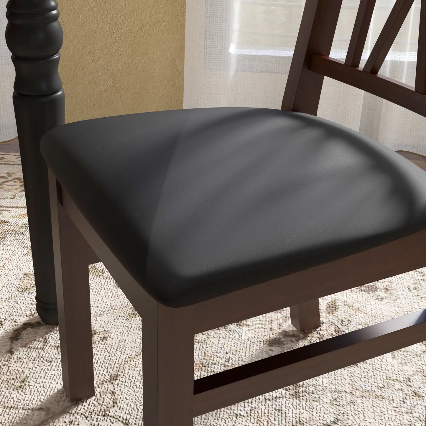 Farmhouse Dining Table Chairs Set of 2, Pine Wood, PU Leather Cushion Bar Stools at Gallery Canada