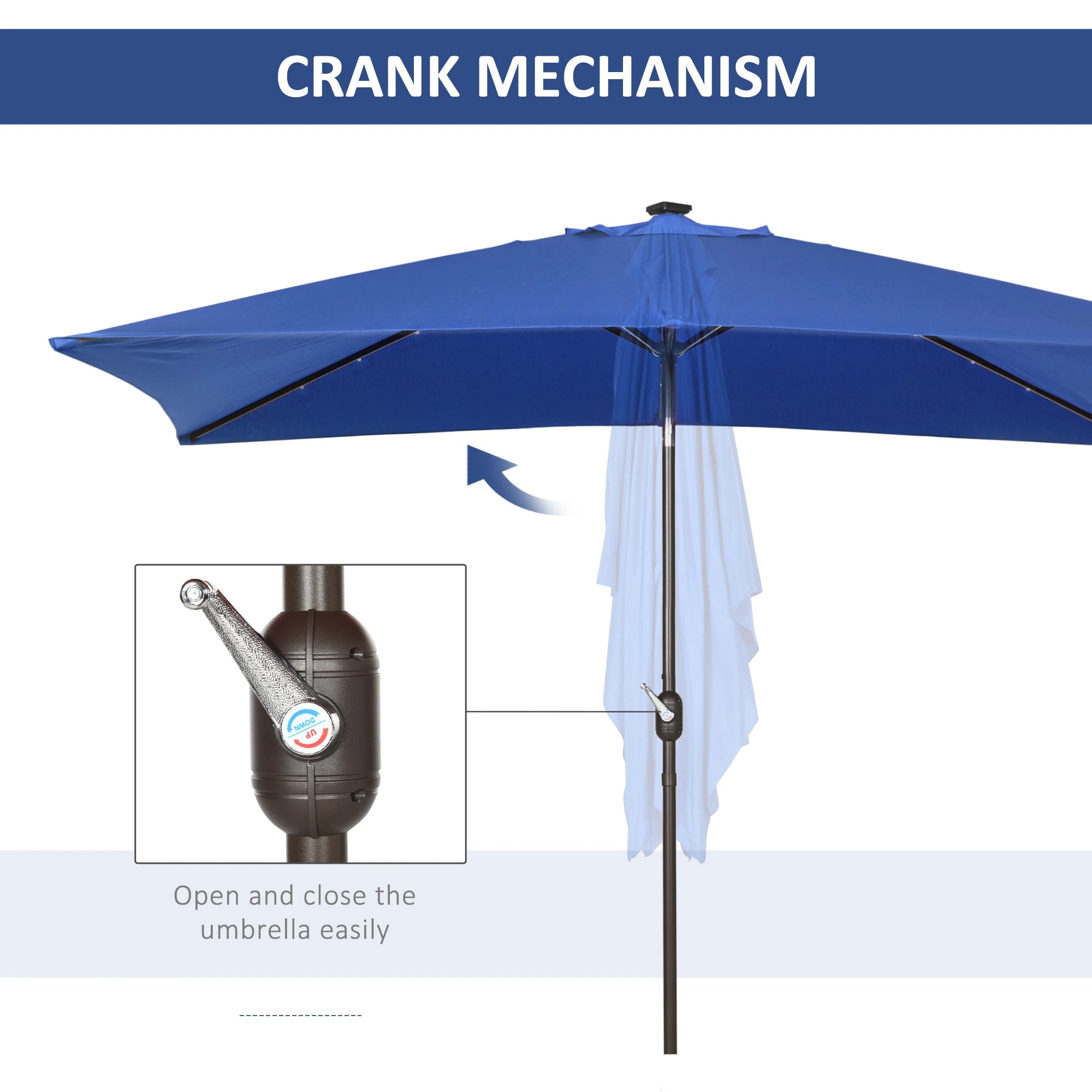 6.5x10ft Rectangle Solar Tilt Umbrella, Aluminum, Dark Blue Sun Umbrellas at Gallery Canada