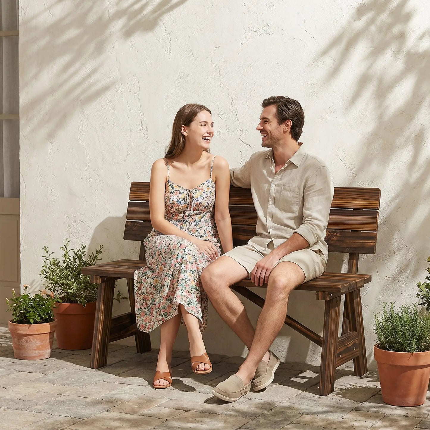 Wooden Garden Bench, 2-Person Patio Loveseat, Carbonized Outdoor Benches at Gallery Canada