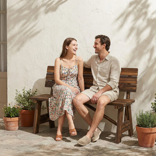 Wooden Garden Bench, 2-Person Patio Loveseat, Carbonized Outdoor Benches Carbonized at Gallery Canada