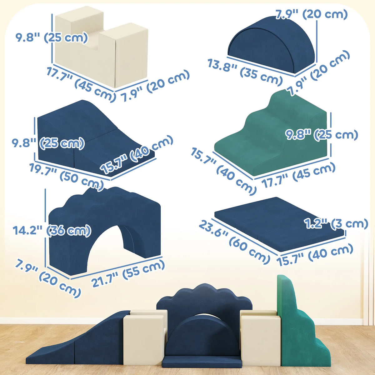 7-Piece Baby Soft Play Set, Indoor Crawling Gym, Navy Blue Kids Gym & Playmats at Gallery Canada