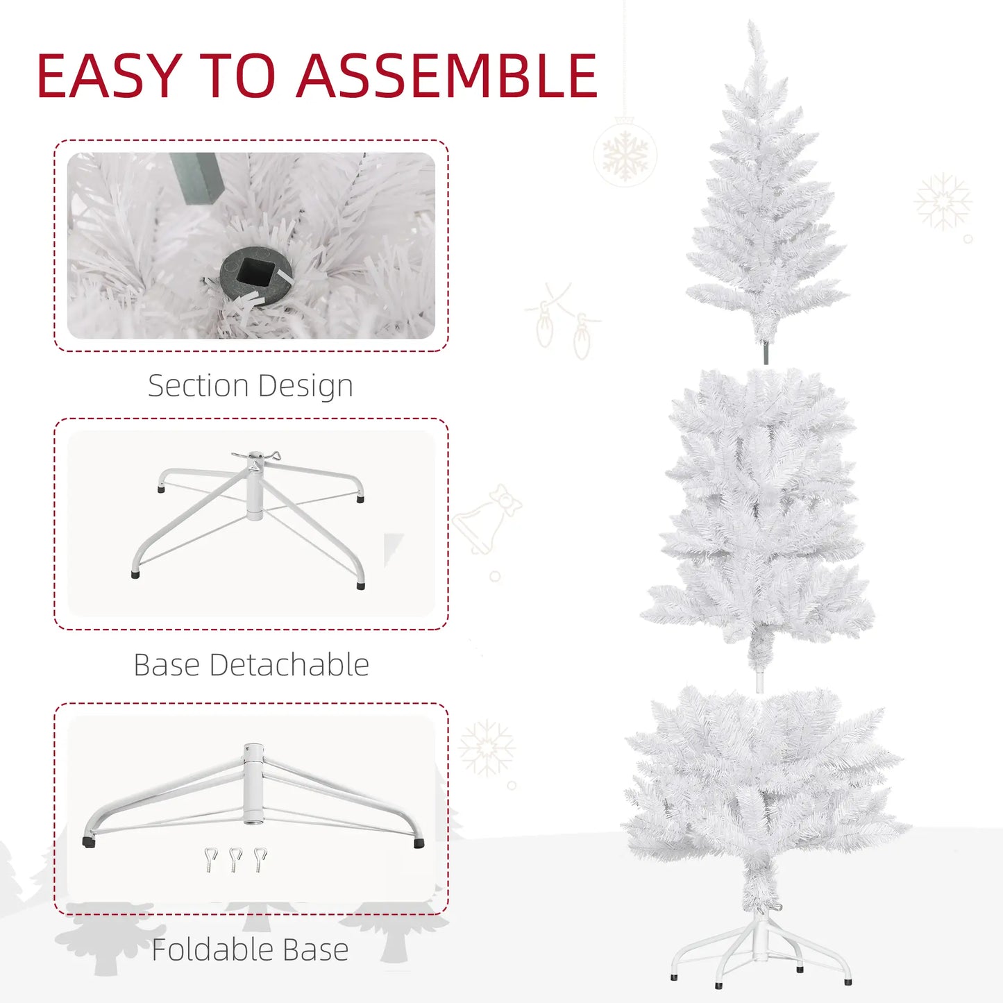 7ft Pencil Artificial Christmas Tree, 687 Branch Tips, Steel Base, White Pencil Christmas Trees at Gallery Canada