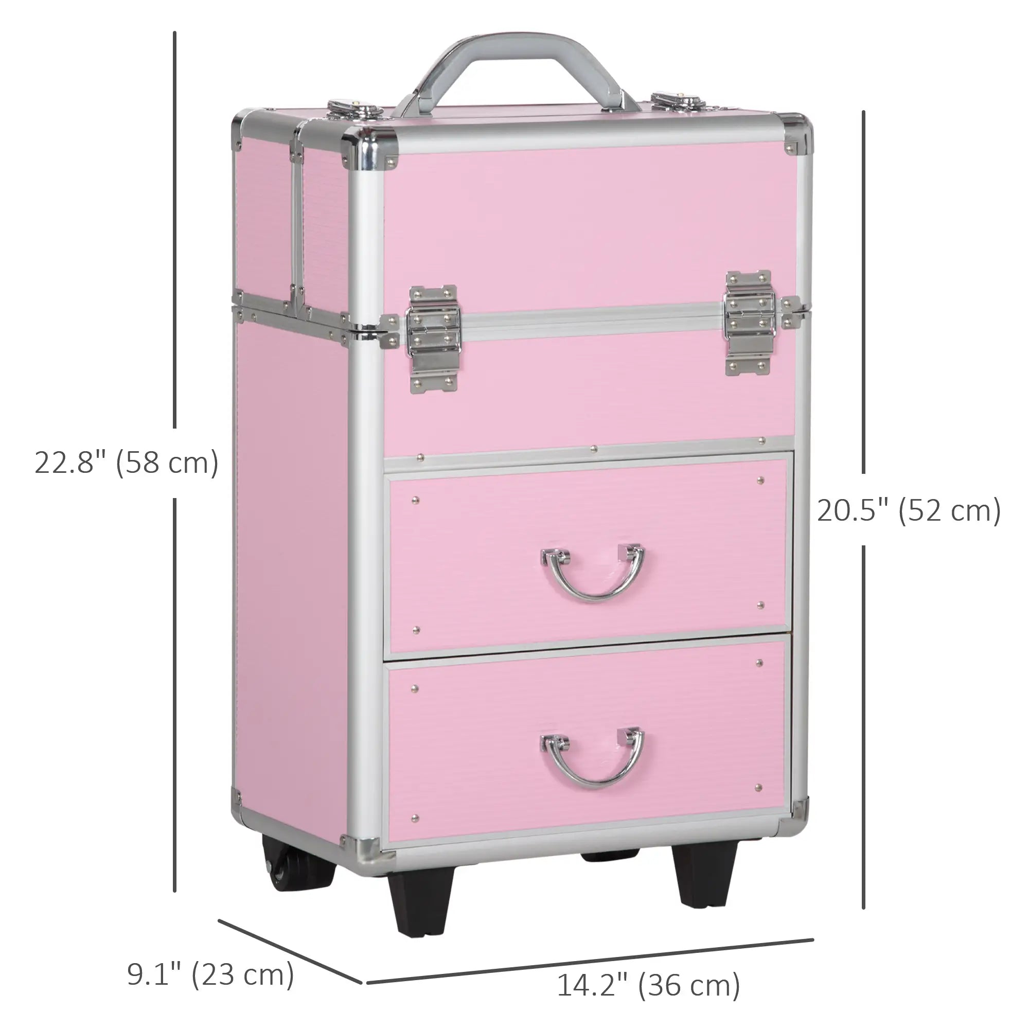 Rolling Makeup Train Case, Large Storage Cosmetic Trolley, Lockable Traveling Cart Trunk with Folding Trays, Swivel Wheels Makeup Cases at Gallery Canada