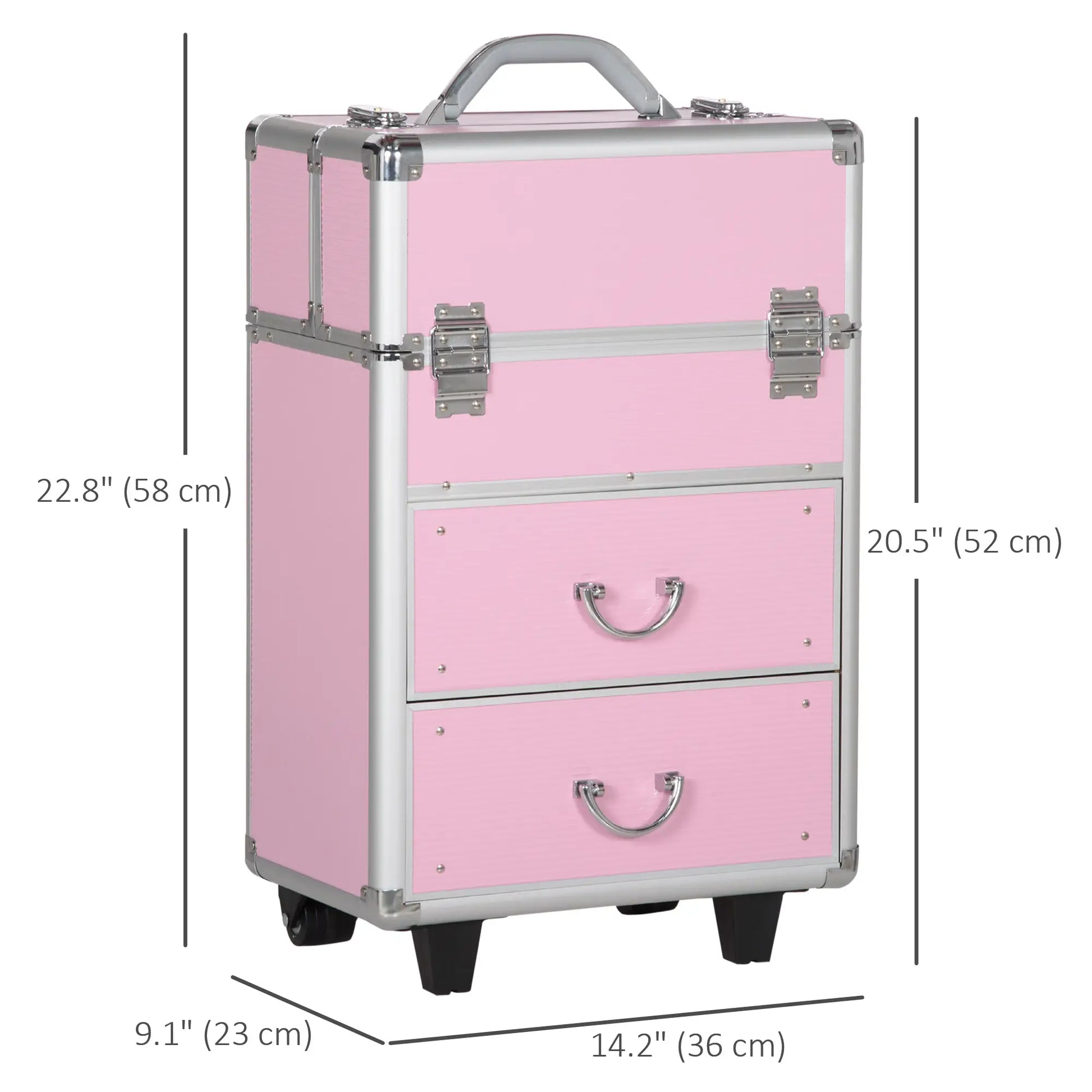 Rolling Makeup Train Case, Large Storage Cosmetic Trolley, Lockable Traveling Cart Trunk with Folding Trays, Swivel Wheels Makeup Cases at Gallery Canada