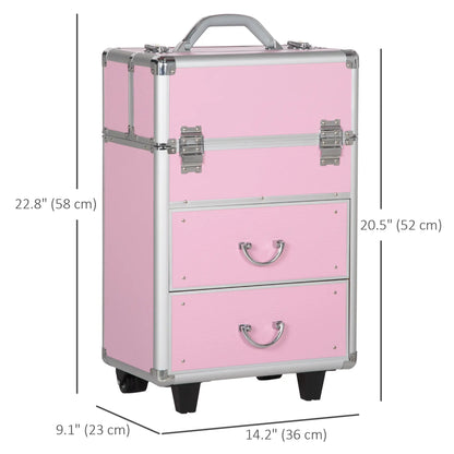 Rolling Makeup Train Case, Large Storage Cosmetic Trolley, Lockable Traveling Cart Trunk with Folding Trays, Swivel Wheels Makeup Cases at Gallery Canada