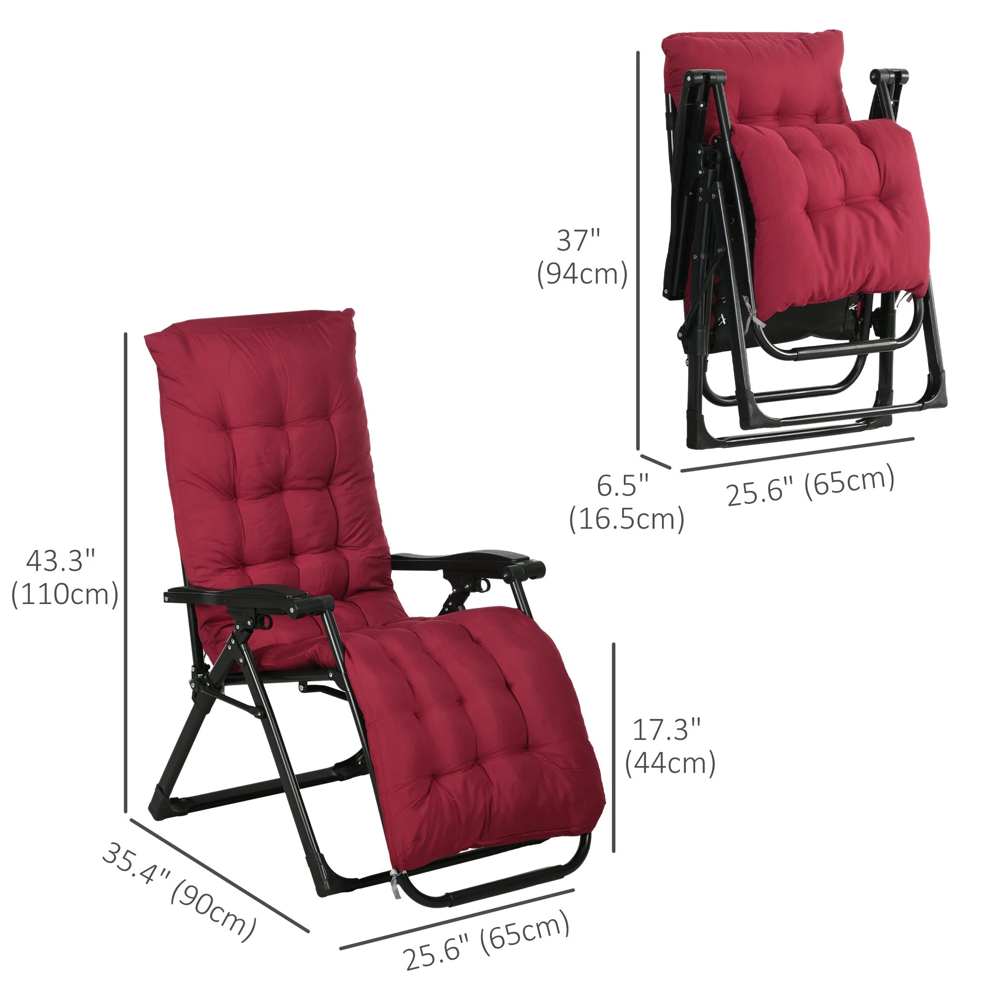 Folding Garden Chairs Set of 2, Reclining Zero Gravity, Wine Red Lounger Chairs at Gallery Canada