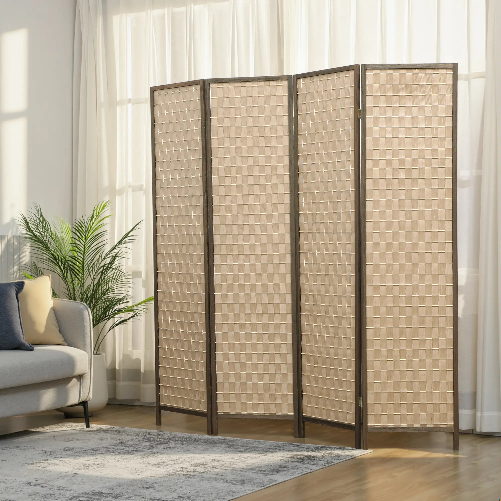 6 FT 4 Panel Folding Privacy Screen, Brown Room Divider, Brown Room Dividers at Gallery Canada