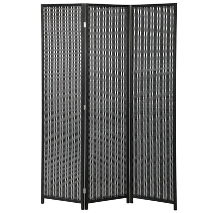 3 Panel Folding Privacy Screen, Handwoven Bamboo Pine Wood Frame, Black Room Dividers at Gallery Canada