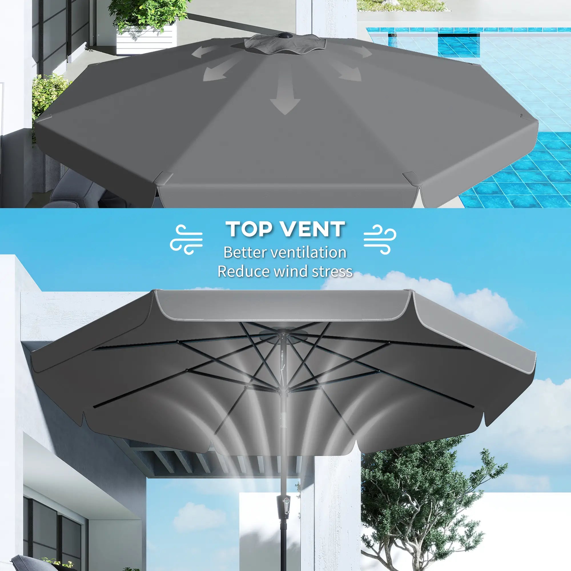 10 ft Outdoor Patio Umbrella, Push Button Tilt, Crank, Dark Grey Sun Umbrellas at Gallery Canada