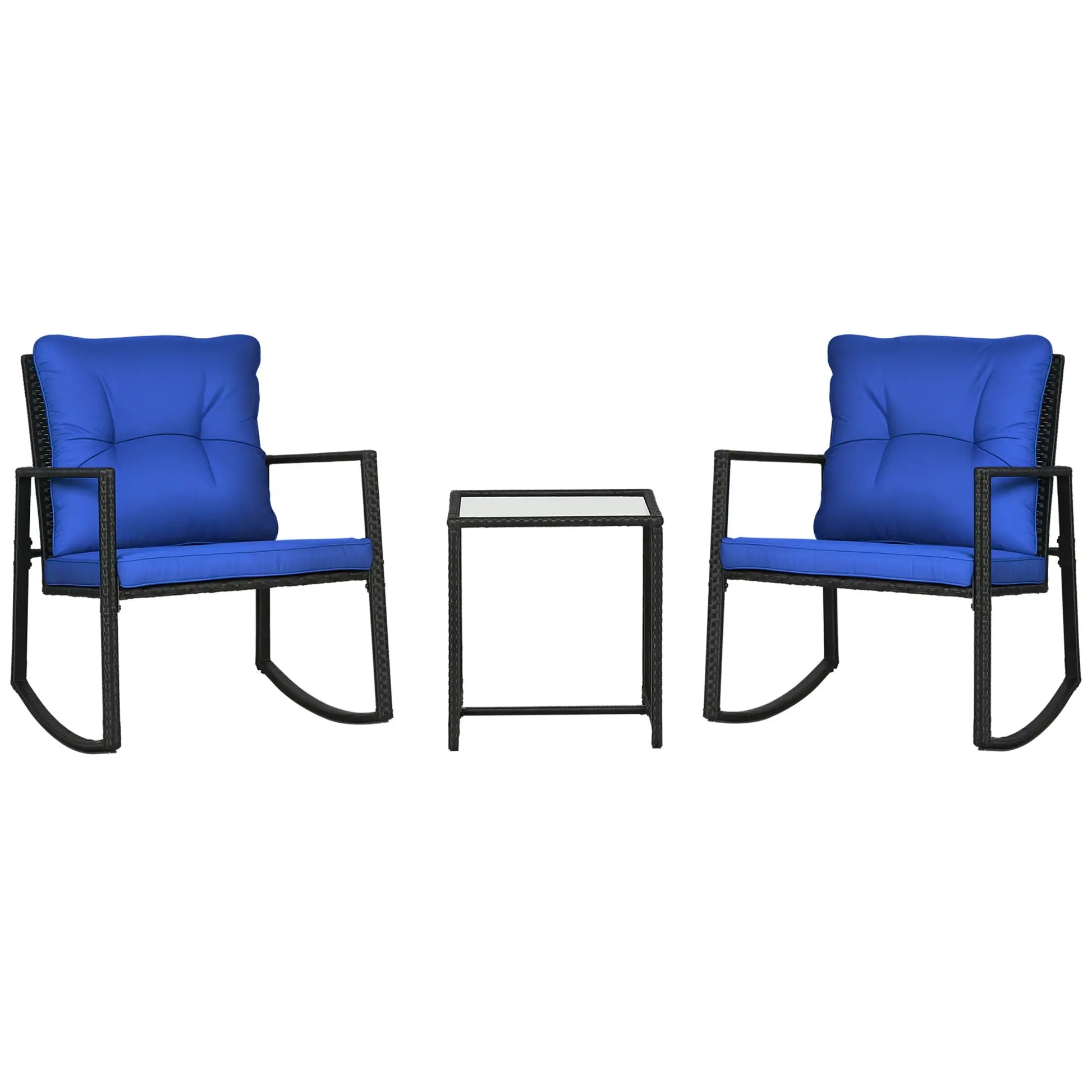 3-Piece Rocking Bistro Set, Outdoor Wicker Patio Furniture, Blue Outdoor Rocking Chairs Black, Blue at Gallery Canada