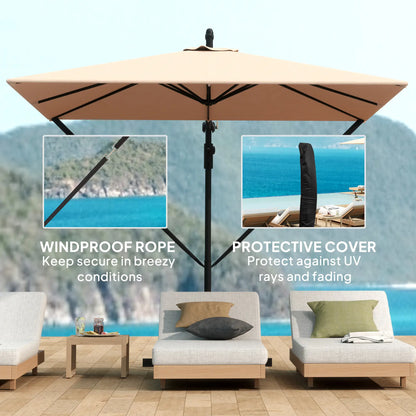 Patio Offset Umbrella, UPF 50+ UV Protection, Crank Parasol With Base, Khaki Offset Cantilever Umbrellas at Gallery Canada