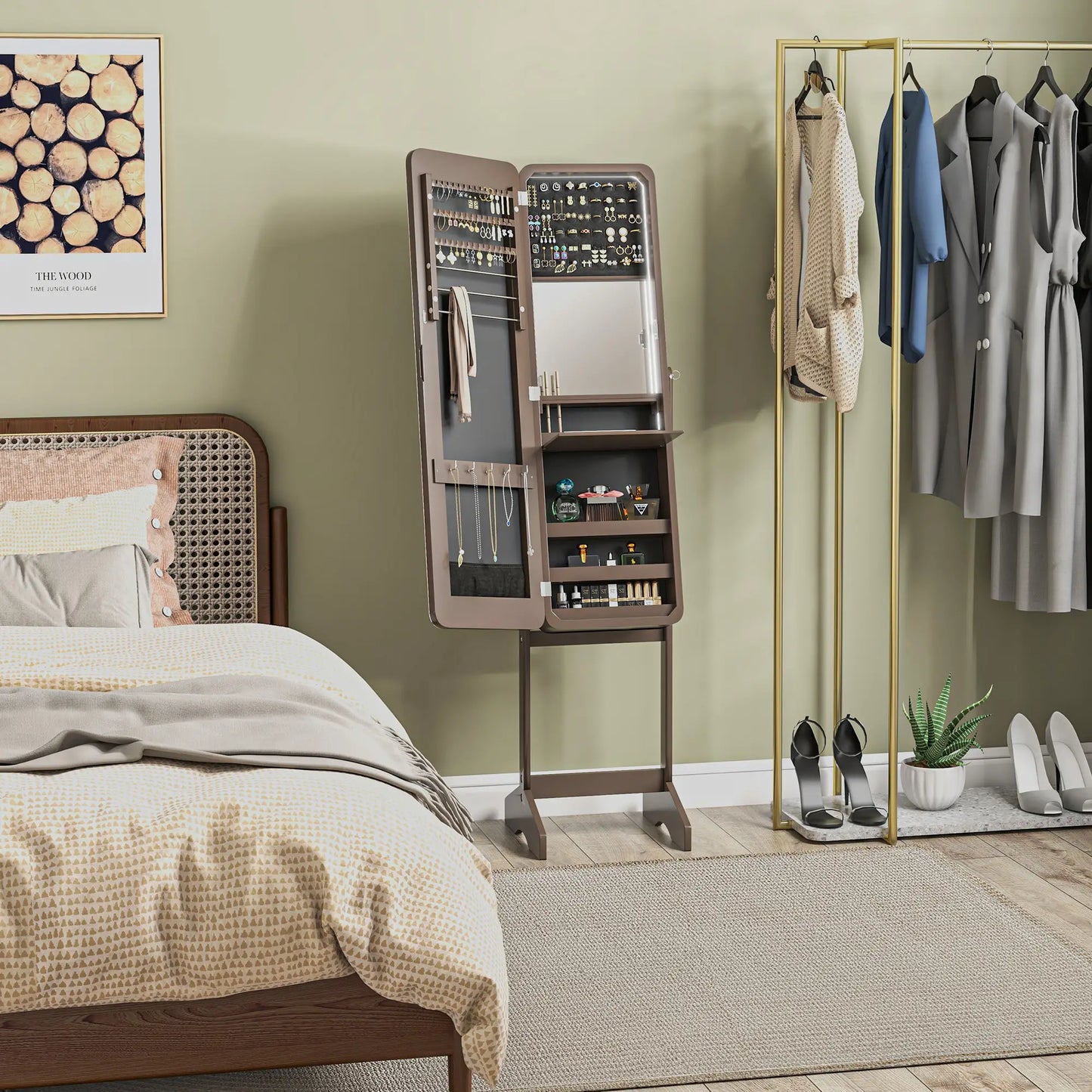 Standing Jewelry Cabinet with LED, Adjustable Mirror, Brown Jewelry Armoire & Jewellery Mirror Cabinets at Gallery Canada