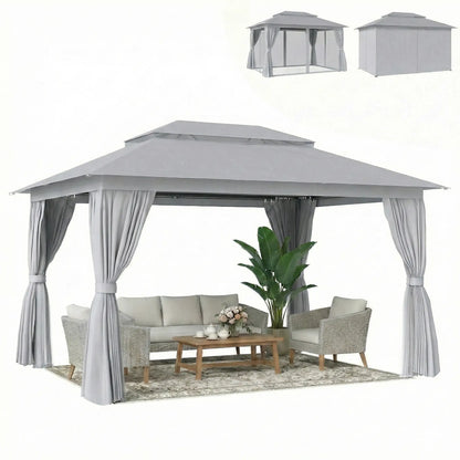 10' x 13' Patio Gazebo, UPF50+ Double Roof, Steel Frame, Dark Grey Gazebos at Gallery Canada