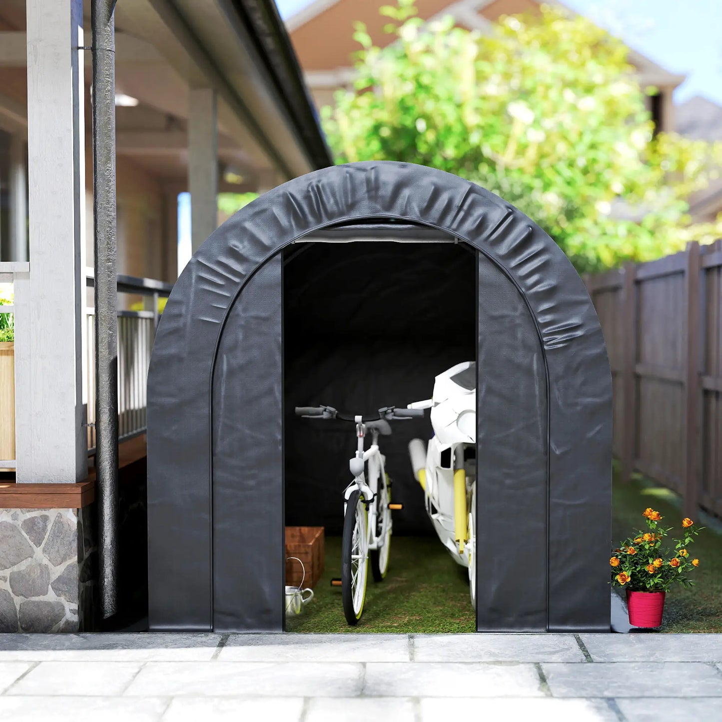 6' x 8' Outdoor Storage Shed, Heavy Duty Galvanized Steel, Black Car Shelters at Gallery Canada