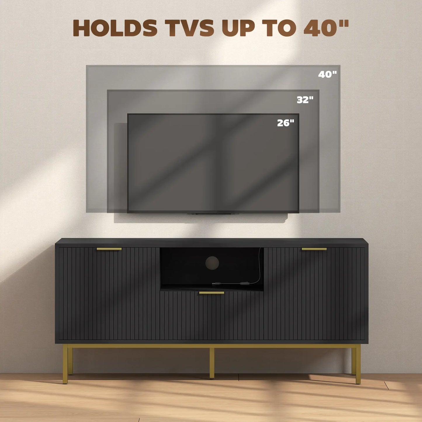 Modern TV Console For 40 Inch TVs, Smart RGB LED Lights, Soft Close Doors, Black TV Stands at Gallery Canada