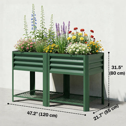 Lit de jardin surélevé vert de 31,5", étagère de rangement, jardinière surélevée, vert