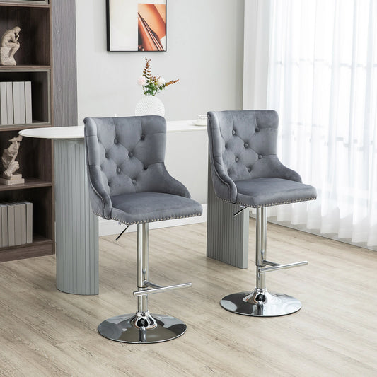 Adjustable Bar Stools Set of 2, Swivel Velvet, Counter Height, Grey Bar Stools Grey, Silver at Gallery Canada