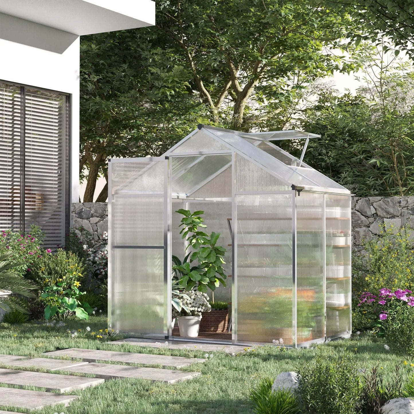 4' x 6.2' x 6.4' Walk-In Greenhouse, Polycarbonate Panels, Aluminum Frame Walk In Greenhouses at Gallery Canada