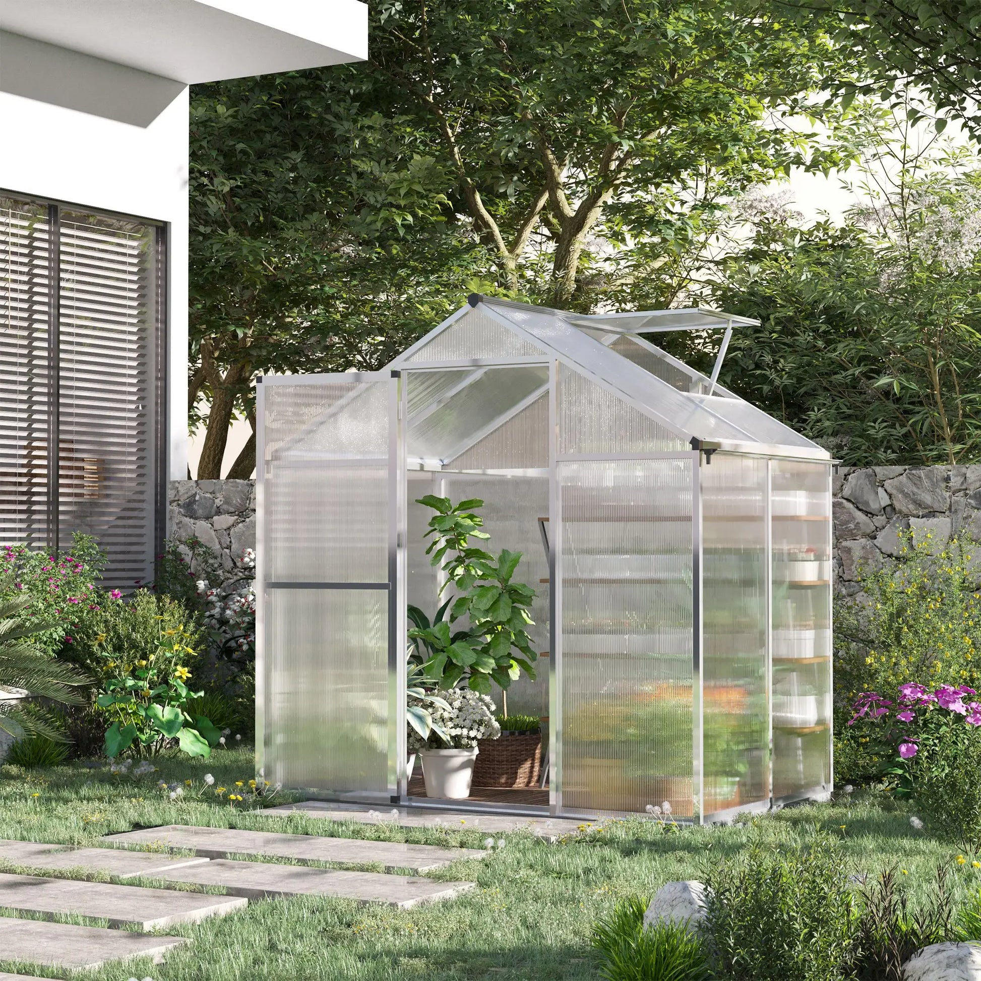 4' x 6.2' x 6.4' Walk-In Greenhouse, Polycarbonate Panels, Aluminum Frame Walk In Greenhouses at Gallery Canada