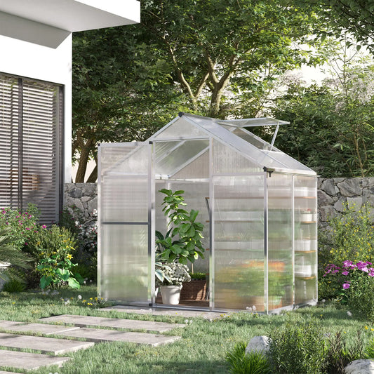 4' x 6.2' x 6.4' Walk-In Greenhouse, Polycarbonate Panels, Aluminum Frame Walk In Greenhouses Transparent Sheets, Silver Frame at Gallery Canada