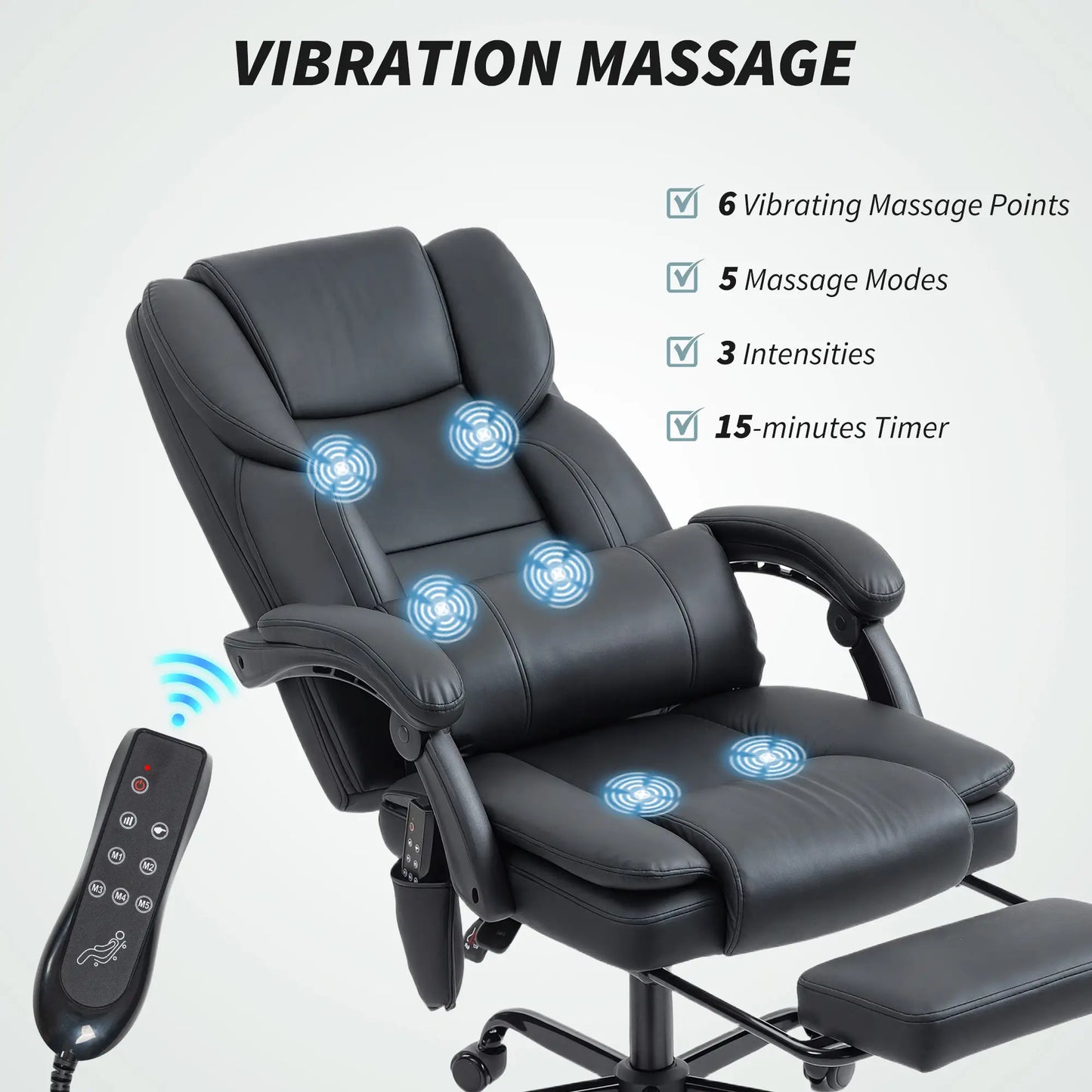 Massage Office Chair, Faux Leather Reclining Desk Chair with Lumbar Support, Footrest, Black Massage Chairs at Gallery Canada