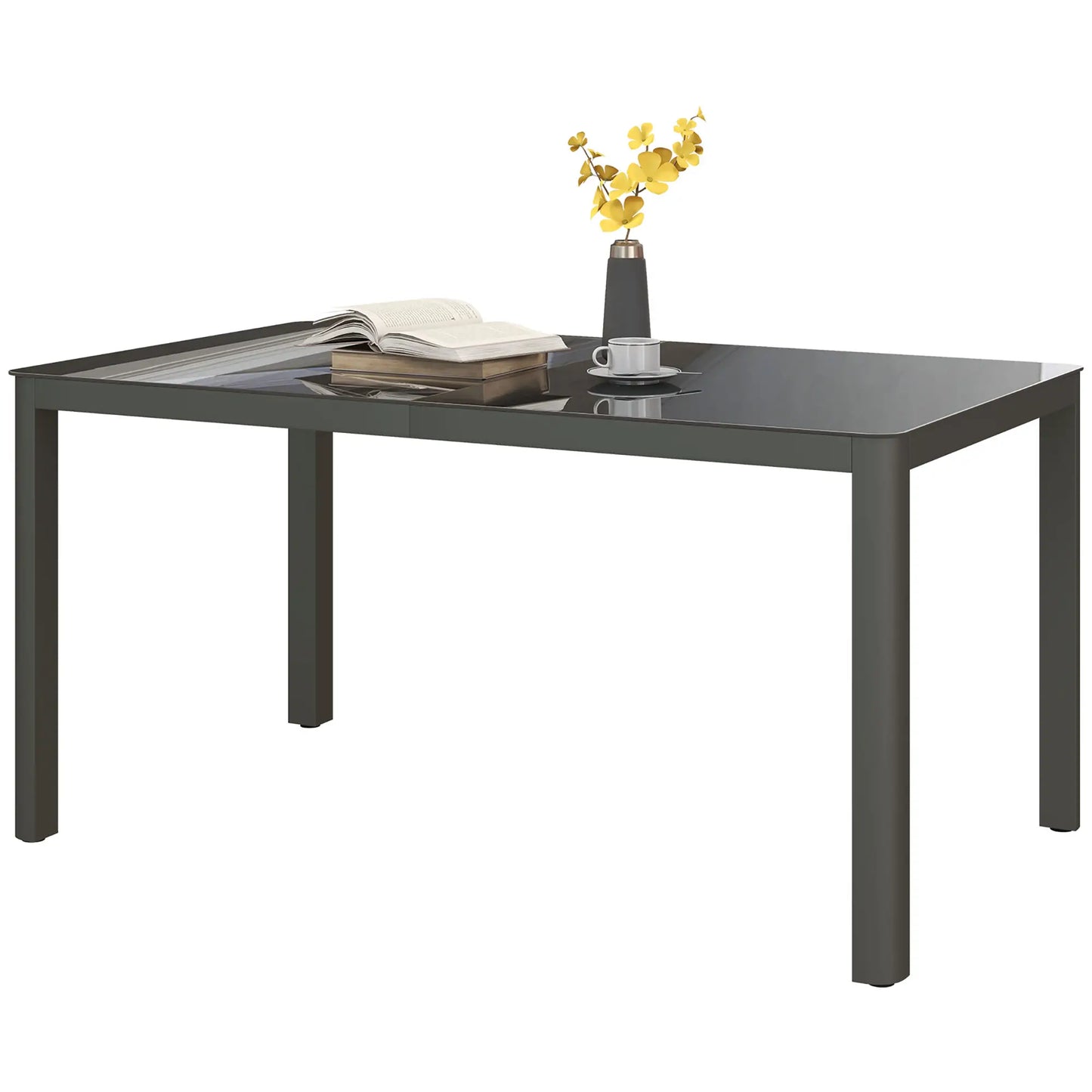 59" x 35" Aluminum Outdoor Dining Table, Glass Top, Seats 6, Grey Patio Dinning Tables Grey at Gallery Canada