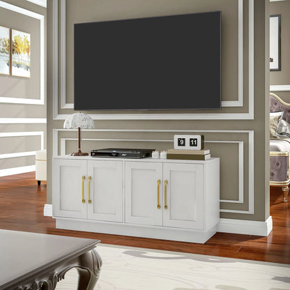 Modern TV Stand for 55" TV, Cabinet with 4 Doors, 2 Shelves, White TV Stands at Gallery Canada