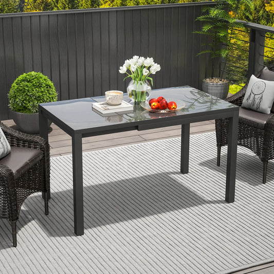 Adjustable Outdoor Dining Table, 33.5"-49.2", Tempered Glass Top, Metal Frame, Dark Grey Patio Dining Tables Dark Grey at Gallery Canada