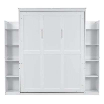 Murphy Bed with Shelves, LED Lights, 97.5" L x 84.5" W x 88.5" H, White Bed Frames at Gallery Canada