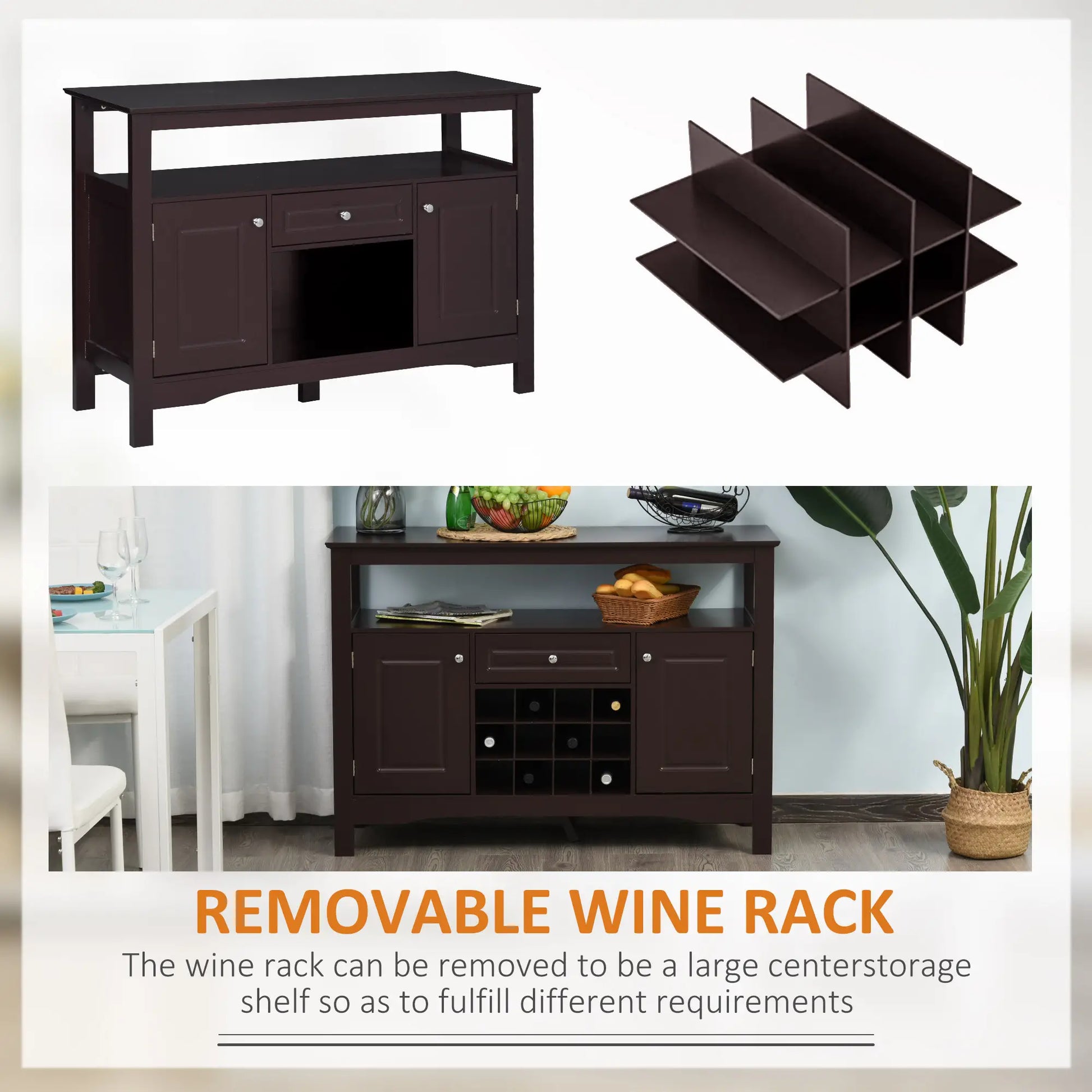 Modern Kitchen Buffet Cabinet, Drawer, 12-Bottle Wine Rack, Espresso Bar Cabinets at Gallery Canada