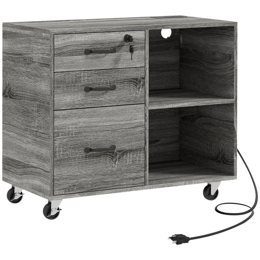 Mobile Printer Stand with Charging Station USB Ports Locking Filing Cabinet for A4 Letter Size Grey - Gallery Canada