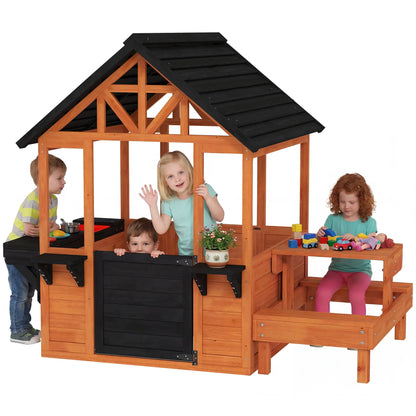 Wooden Playhouse With Table, Benches, Sink, Windows, Flowerpot Holders, Brown Play Houses at Gallery Canada