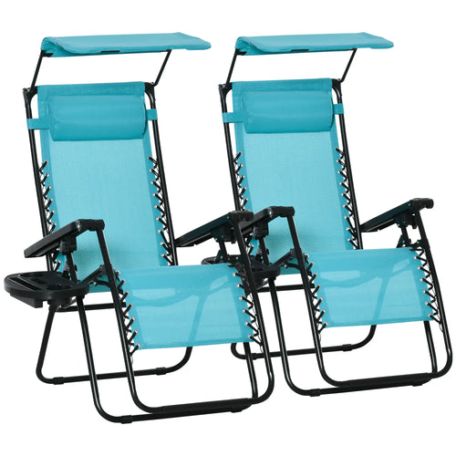 Foldable Lounge Chair with Canopy, Outdoor Zero Gravity Chair, Sky Blue
