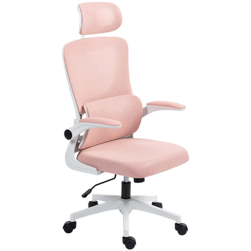 Mesh Office Chair, High Back with Headrest, Lumbar Support, Adjustable Height, Pink