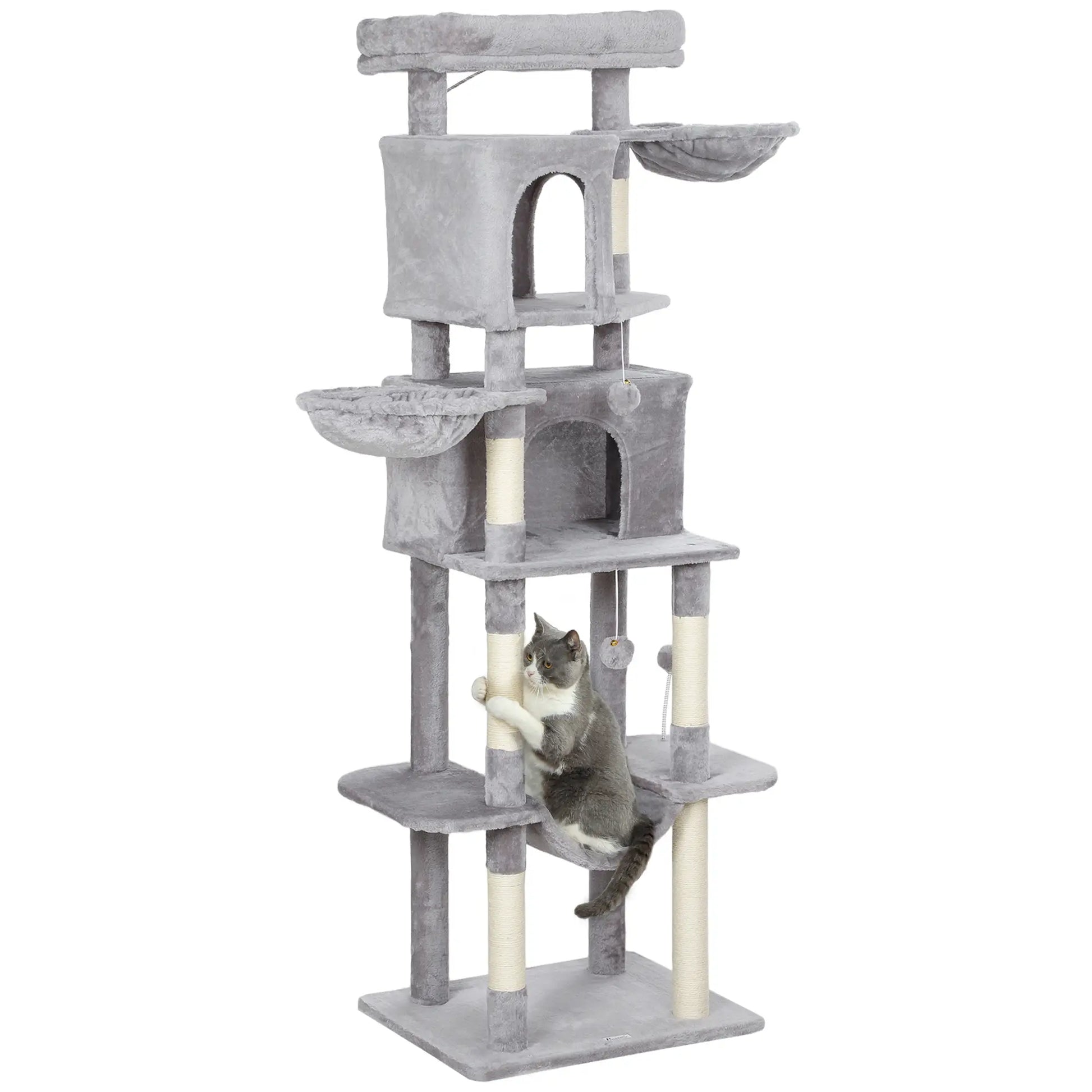 69" Cat Tree, Multi-Level Tower with 2 Condos, Plush Perch, Sisal Posts, Light Grey Cat Towers at Gallery Canada