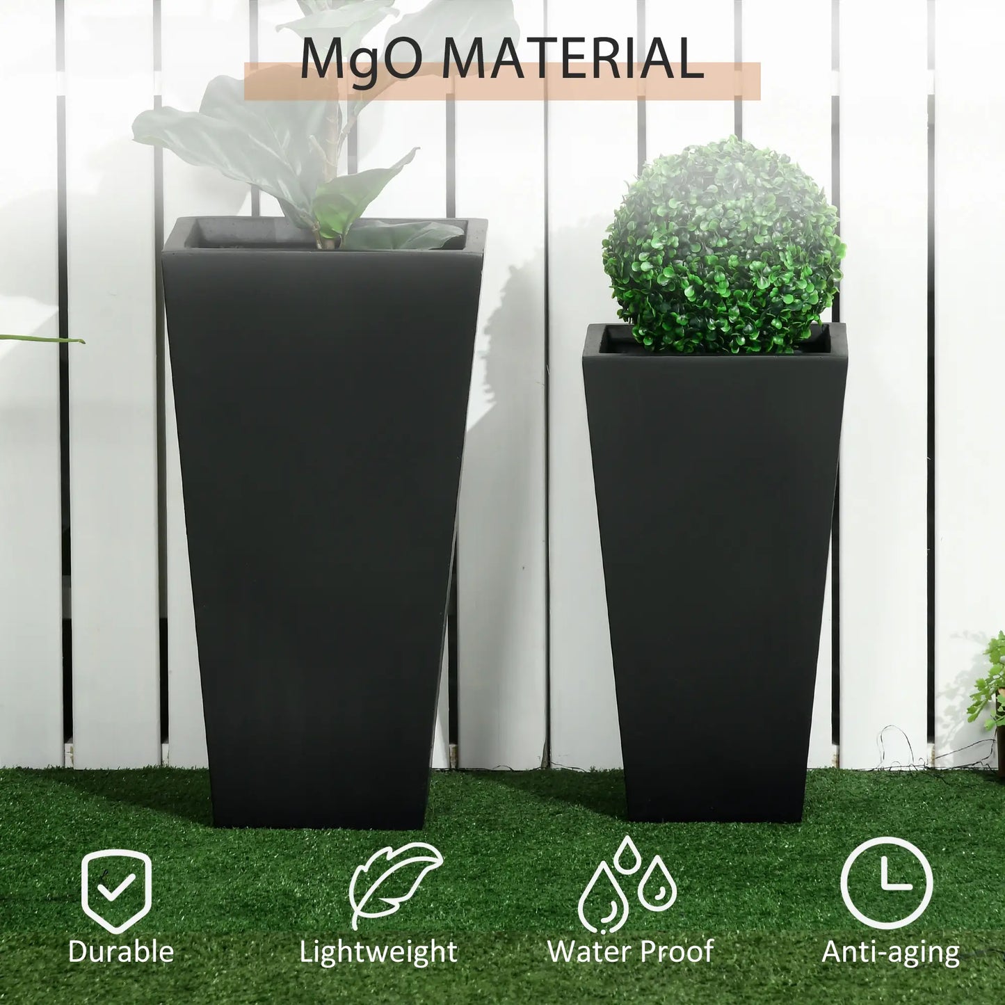 Set of 2 Tall Planters with Drainage Holes, 22" / 18" Outdoor Flower Pots for Patio, Yard, Garden, Black Garden Accessories at Gallery Canada