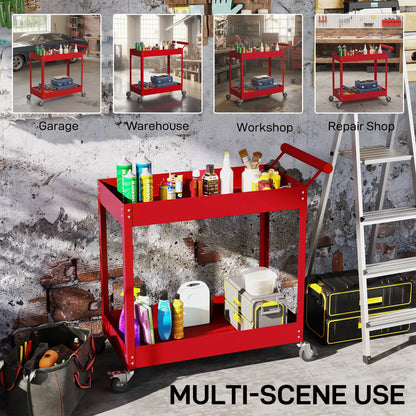 2 Tier Rolling Tool Cart With Wheels, Red Tool Organizers at Gallery Canada