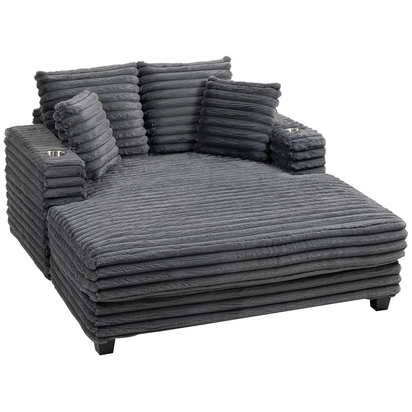 60" Chaise Lounge Chair, Upholstered Sofa Bed with Cup Holders, Grey Sofas & Reclining Chairs Grey at Gallery Canada