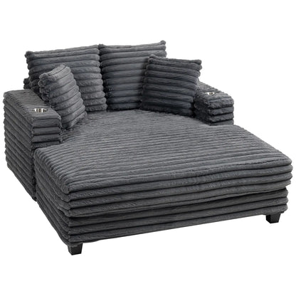 60" Chaise Lounge Chair, Upholstered Sofa Bed with Cup Holders, Grey Sofas & Reclining Chairs Grey at Gallery Canada
