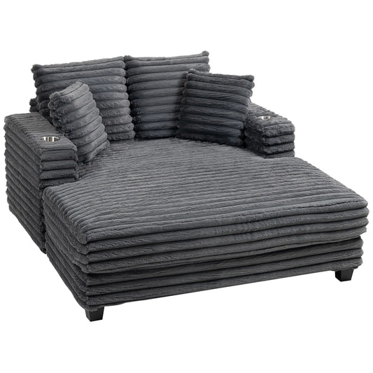 60" Chaise Lounge Chair, Upholstered Sofa Bed with Cup Holders, Grey Sofas & Reclining Chairs Grey at Gallery Canada