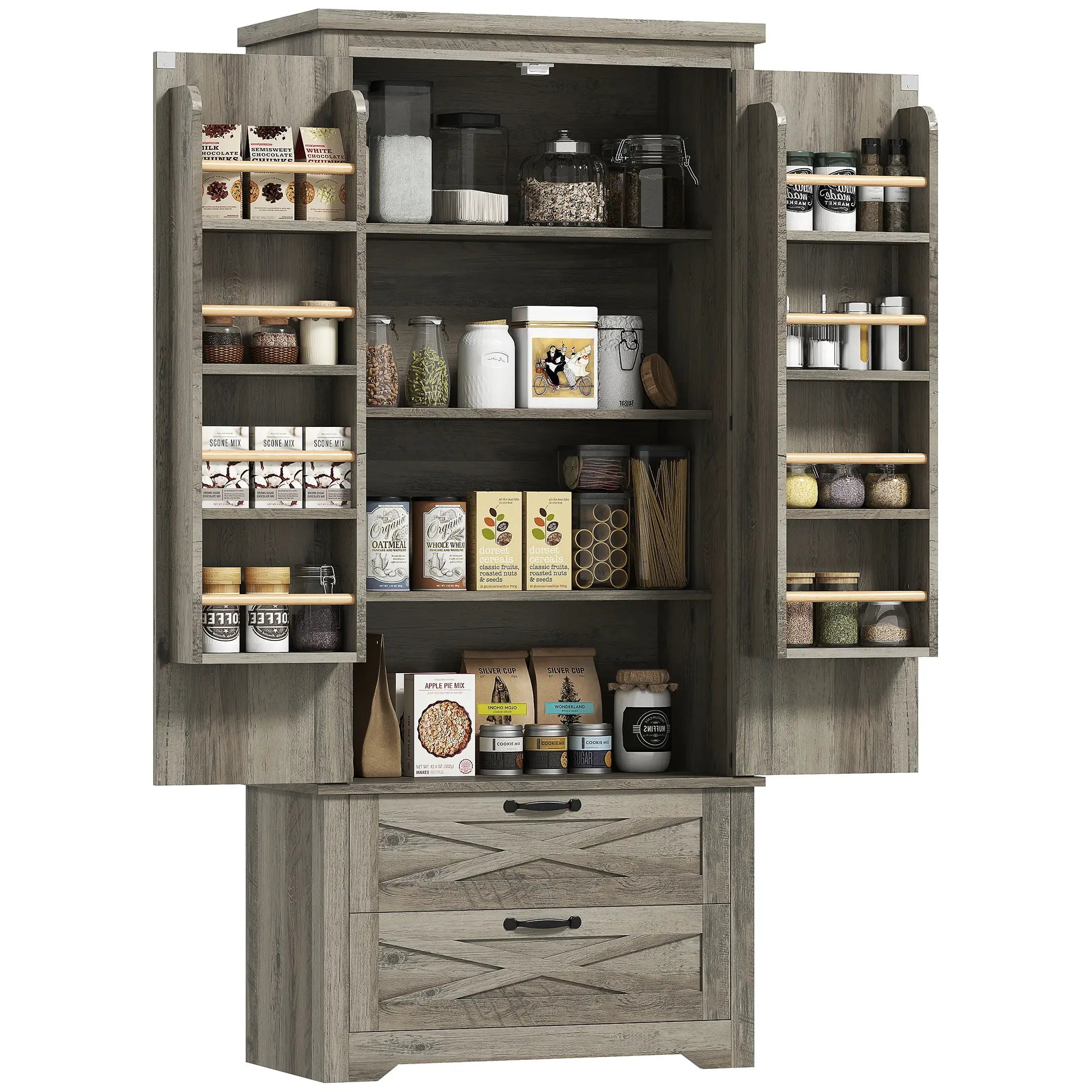 Farmhouse Kitchen Pantry Cabinet, 64