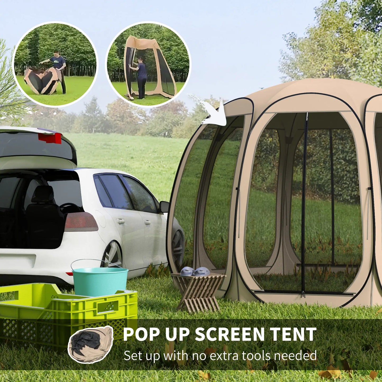 11' x 11.5' Screen Tent, Pop Up Gazebo, Portable Carry Bag, 2 Doors, Beige Camping Tents at Gallery Canada