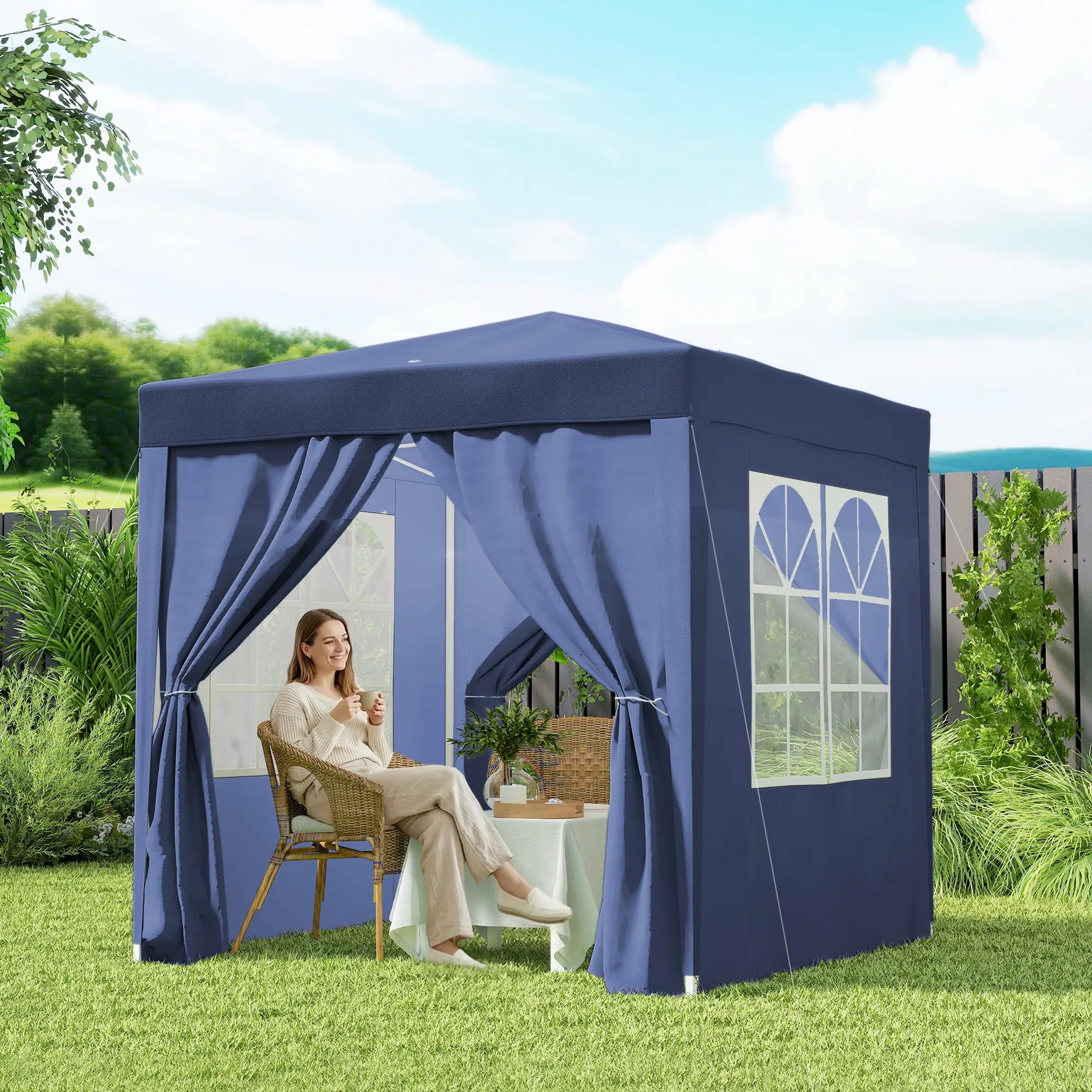 6.6'x6.6' Pop Up Canopy Tent, With Sidewalls And Carry Bag, Blue Pop Up Canopies at Gallery Canada
