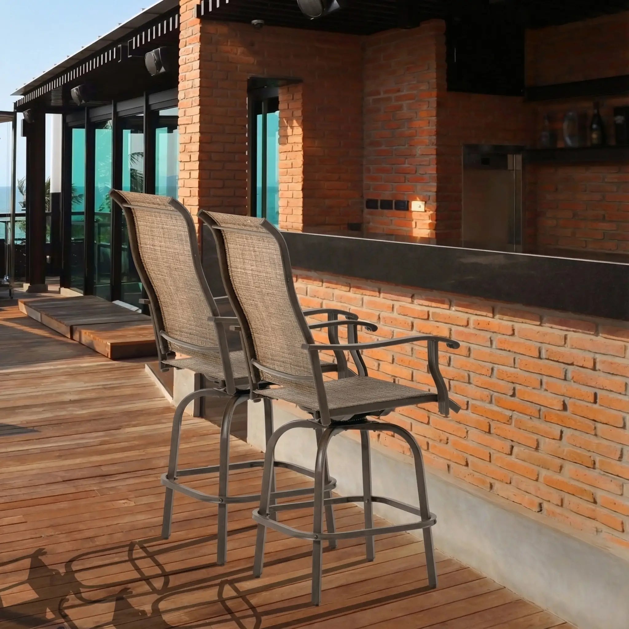 Outdoor Bar Stools Set of 2, Swivel High Back Chairs, Brown Bar Stools at Gallery Canada