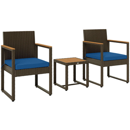 3-Piece Wicker Patio Set, Rattan Bistro, Acacia Table, Dark Blue Bistro Sets Dark Blue at Gallery Canada
